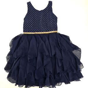 Emily West Girl Blue and Gold Dress Size 7